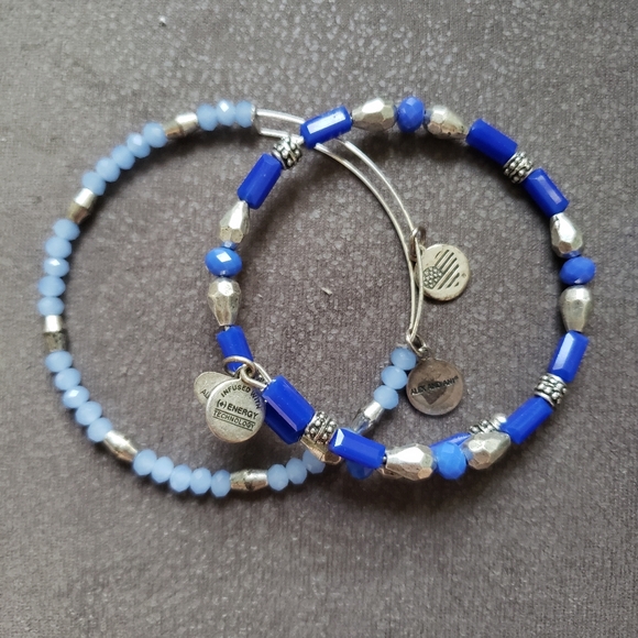2 Pk Alex and Ani Silver & Blue Beaded Bracelets - Picture 1 of 4